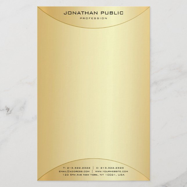 Faux Gold Elegant Modern Personalised Template Stationery (Front)