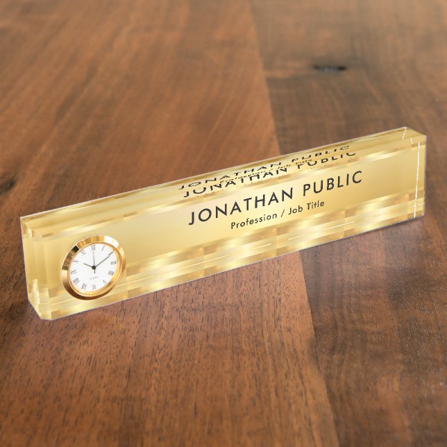 Faux Gold Elegant Modern Template With Clock Nameplate (Side)