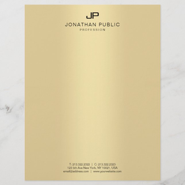 Faux Gold Elegant Monogram Glamour Template Modern Custom Letterhead (Front)