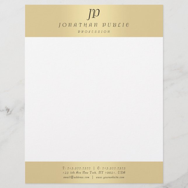 Faux Gold Elegant Monogram Modern Template Glamour Custom Letterhead (Front)