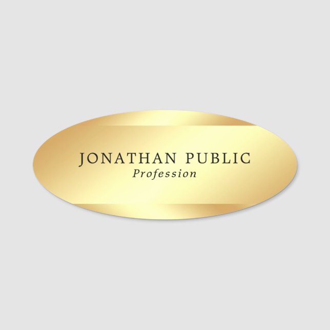 Faux Gold Elegant Personalised Modern Template Name Tag (Front)