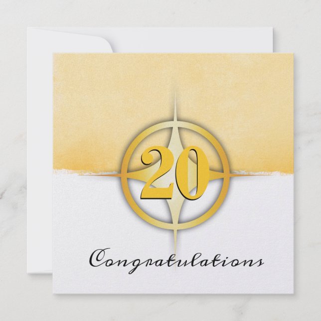 Faux gold emblem employee 20 year anniversary invitation (Front)