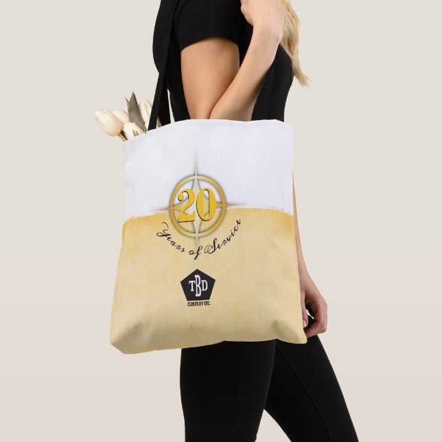 Faux gold emblem employee 20 year anniversary tote bag (Close Up)