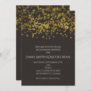 Faux Gold Falling Leaves Autumn Rustic Invitation