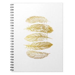 Faux Gold Feather Tribal Print Notebook