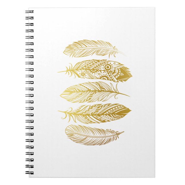Faux Gold Feather Tribal Print Notebook (Front)