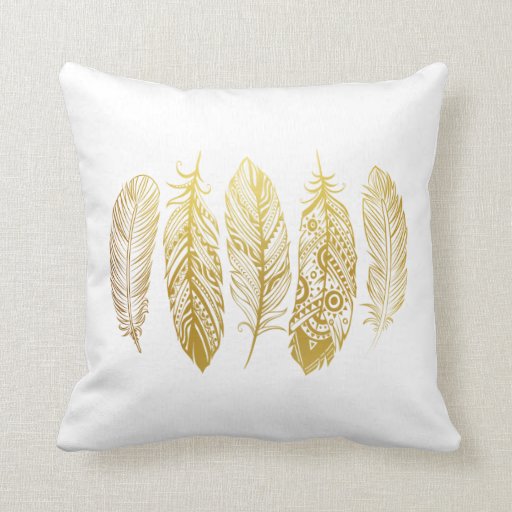 Image of Faux Gold Feather Tribal Print Pillow