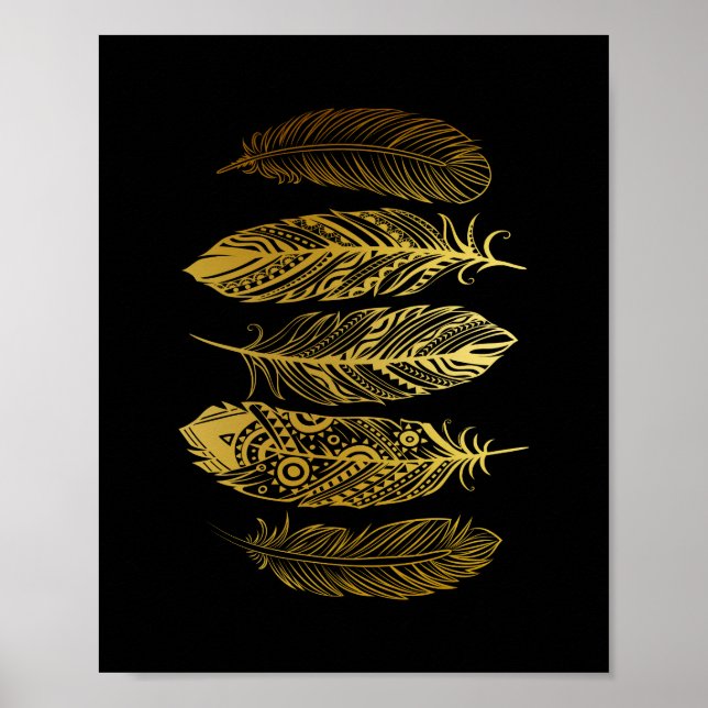 Faux Gold Feather Tribal Print Poster (Front)