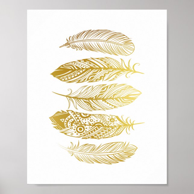 Faux Gold Feathers Tribal Print Poster (Front)
