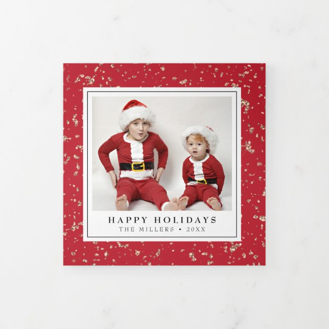 Faux Gold Flakes Christmas  Tri-Fold Holiday Card (Cover)