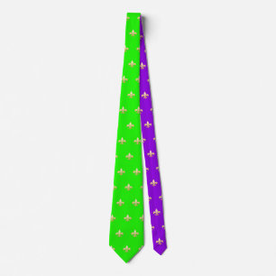Faux Gold Fleur de lis DIY Neon Green Purple Tie
