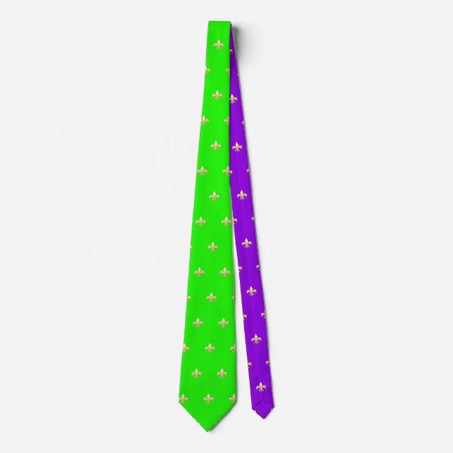 Faux Gold Fleur de lis DIY Neon Green Purple  Tie (Front)
