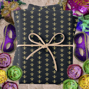 Faux Gold FleurDeLis on Graphite Wrapping Paper Sheet