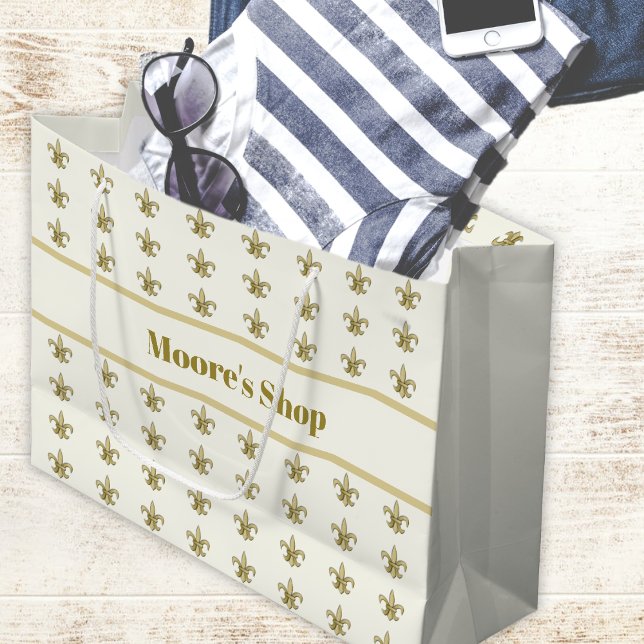 Faux Gold FleurDeLis on Ivory Large Gift Bag (Creator Uploaded)