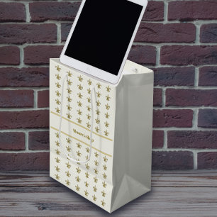 Faux Gold FleurDeLis on Ivory Medium Gift Bag
