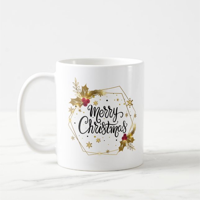 Faux Gold Floral Merry Christmas | Mug (Left)
