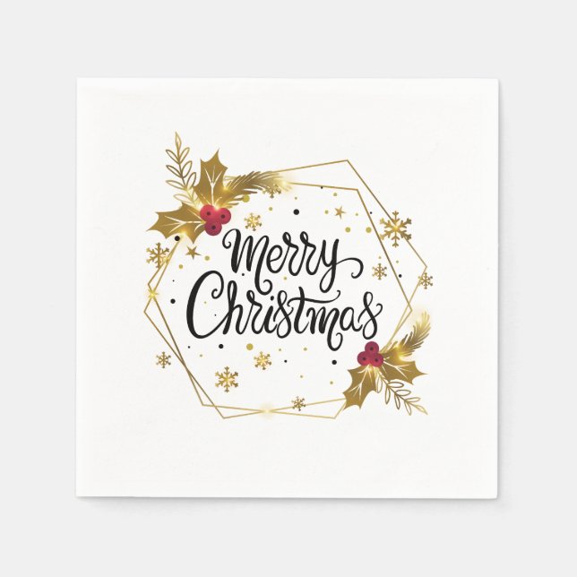 Faux Gold Floral Merry Christmas | Napkin (Front)