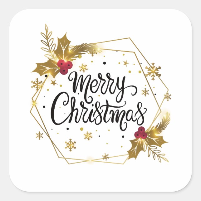 Faux Gold Floral Merry Christmas | Sticker Seal (Front)