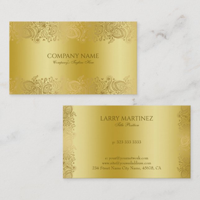 Faux gold  floral paisley lace business card (Front/Back)