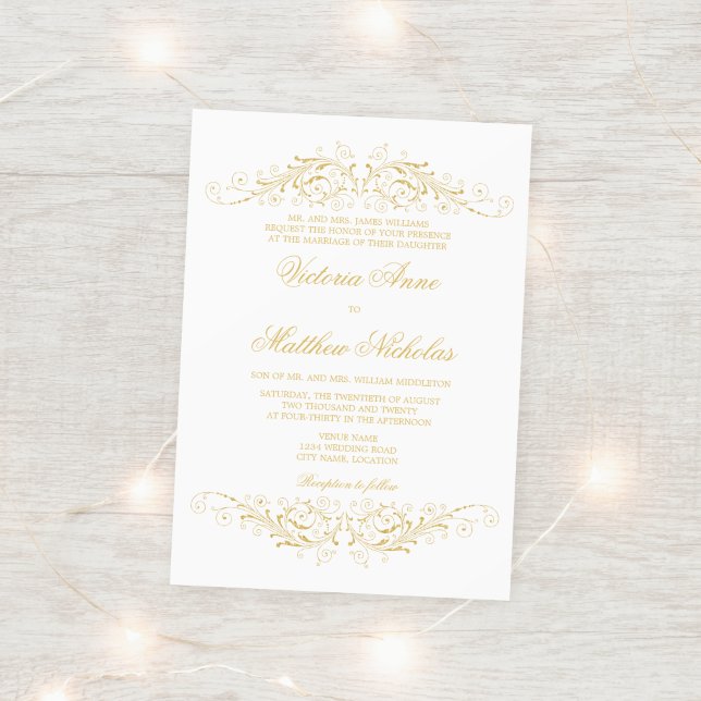Faux Gold Flourish and Damask Invitation (Creator Uploaded)