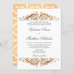 Faux Gold Flourish Damask Invitation