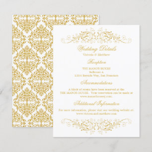 Faux Gold Flourish Damask Wedding Details Invitation