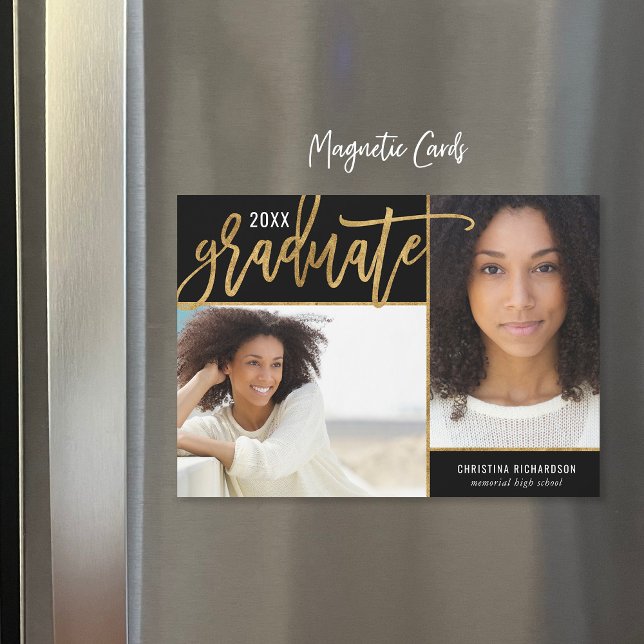 Faux Gold Foil 2 Photo Graduation Announcement (Creator Uploaded)