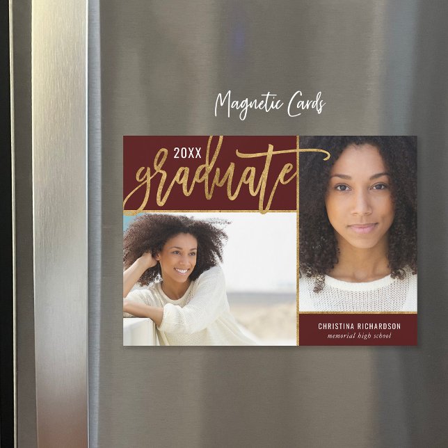 Faux Gold Foil 2 Photo Graduation Announcement (Creator Uploaded)