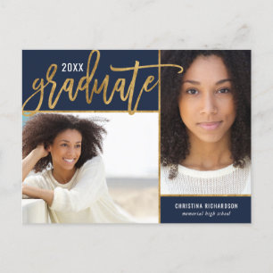 Faux Gold Foil 2 Photo Graduation Announcement Pos