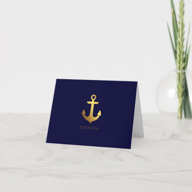 Faux Gold Foil Anchor Personalised Note Card (Front)
