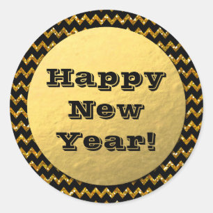 Faux Gold Foil and Glitter New Year's Sticker