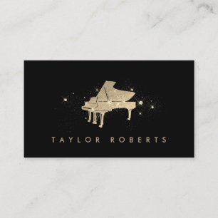 faux gold foil and glitter piano business card