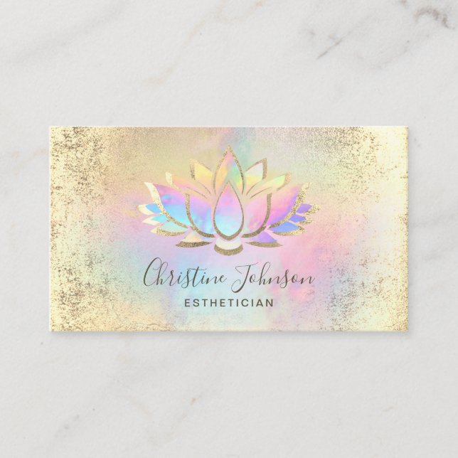 faux gold foil and pastel colours lotus business card (Front)