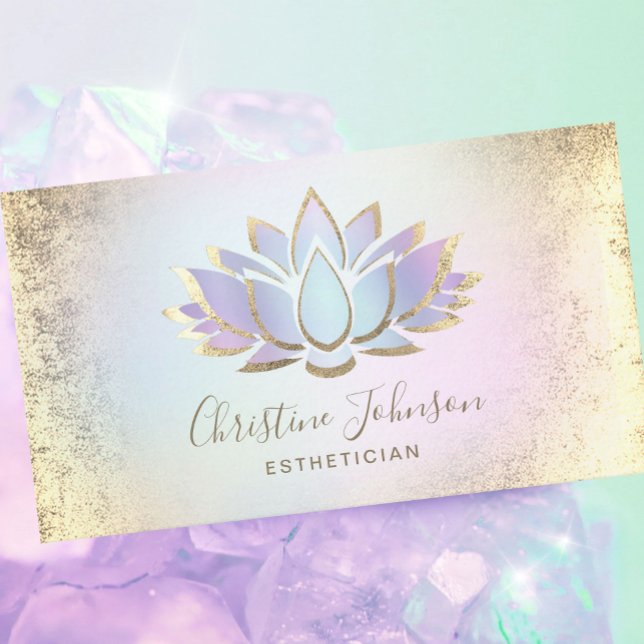 faux gold foil and pastel lotus aesthetician business card (Creator Uploaded)