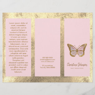 faux gold foil and pink butterfly brochure