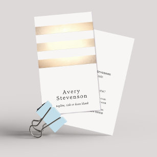 Faux Gold Foil and White Striped Modern Business Card