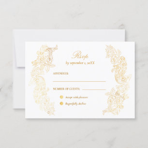 Faux gold foil baroque botanical RSVP card