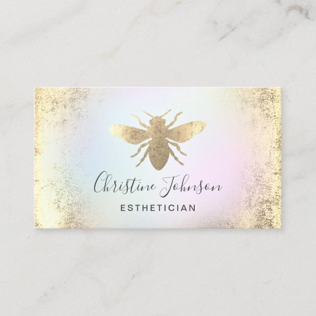 FAUX gold foil bee logo on pastel colours Business Card (Front)