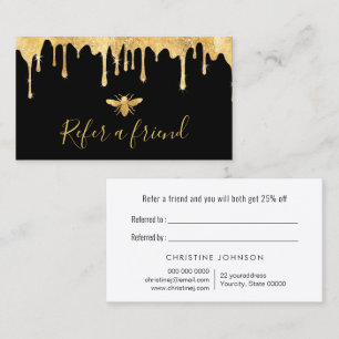 faux gold foil bee on black referral card