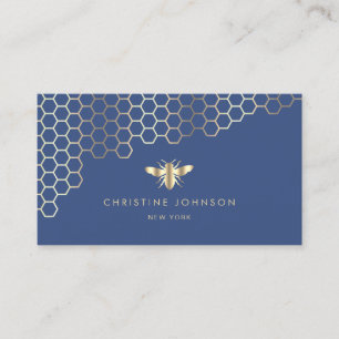 faux gold foil bee on blue business card