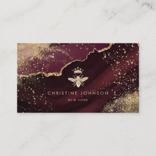 faux gold foil bee on burgundy  business card