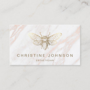 faux gold foil bee on pink marble business card