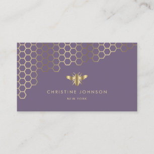 faux gold foil bee on purple business card