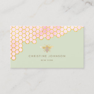faux gold foil bee on sage green business card