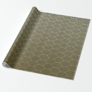 Faux Gold Foil Black Circle Fan Pattern Wrapping Paper
