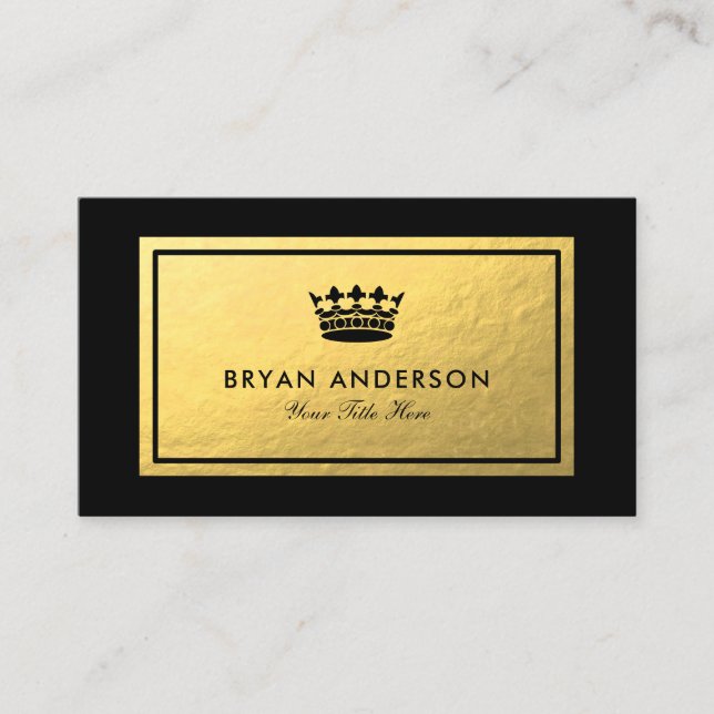 Faux Gold Foil - Black Crown Logo Business Card (Front)