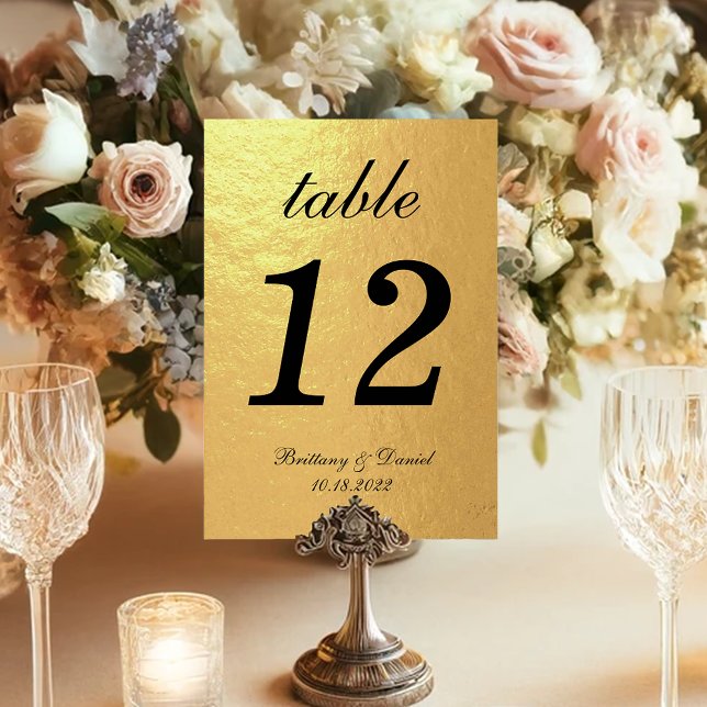 Faux Gold Foil Black Elegant Calligraphy Wedding Table Number (Creator Uploaded)