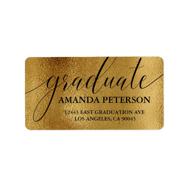 Faux Gold Foil Black  Elegant Typography Graduate Label (Front)