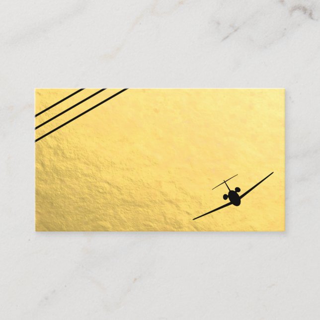 Faux Gold Foil Black Jet Aviation Business Card (Front)