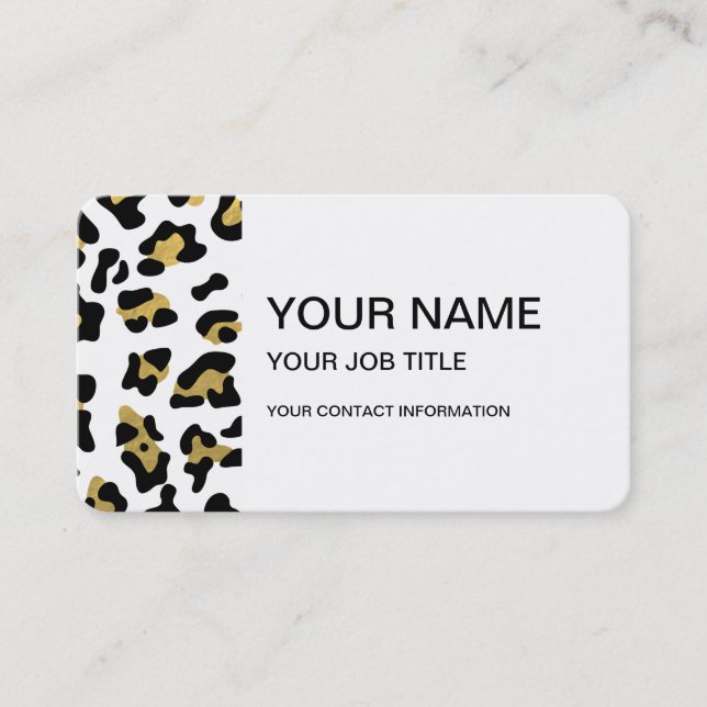 Faux Gold Foil Black Leopard Print Pattern Business Card (Front)